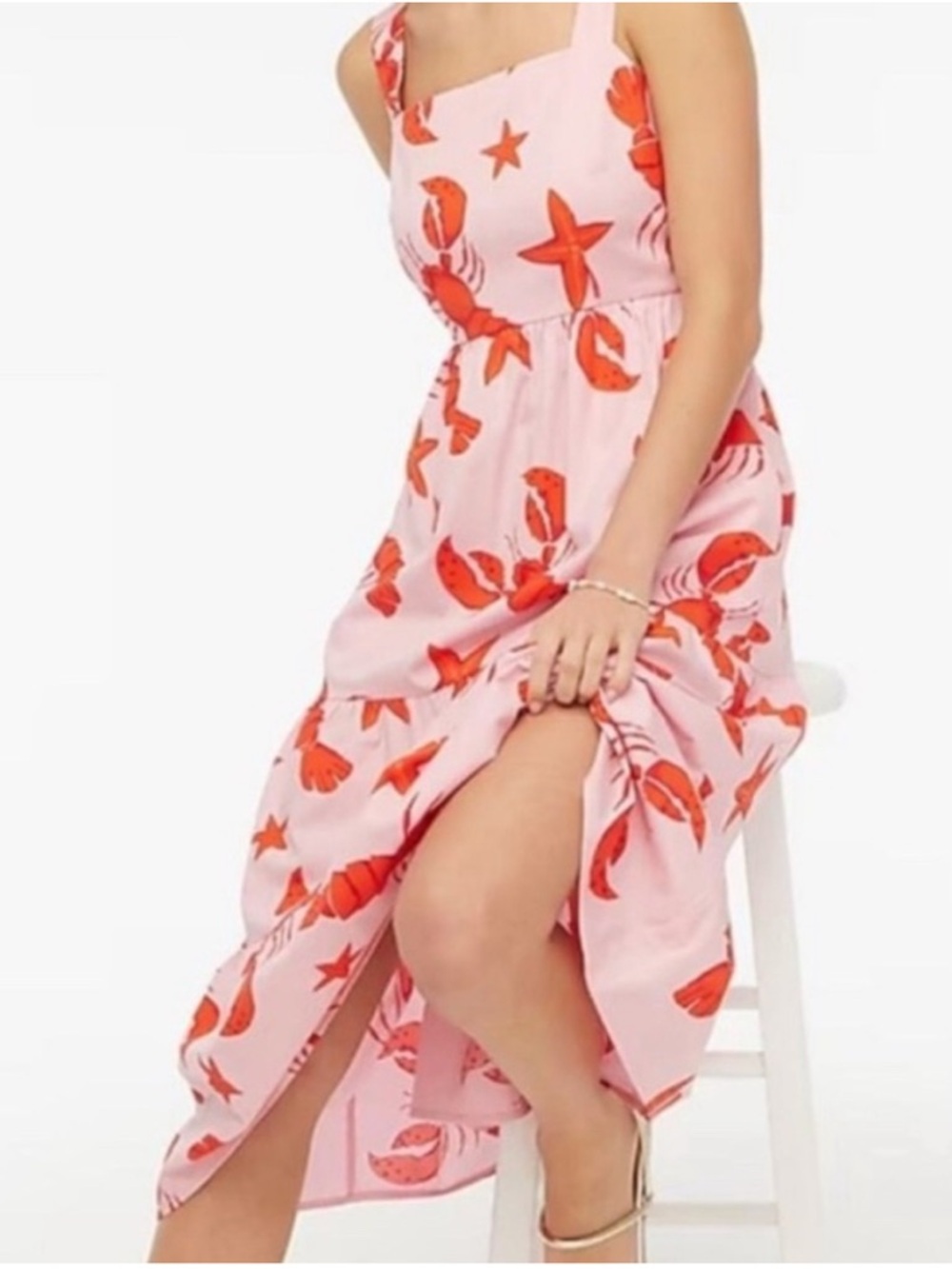J Crew Pink Lobster Print Midi Dress - Picture 2 of 3